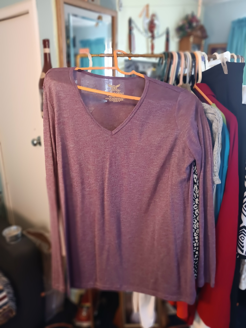 Faded Glory Plum V-Neck Long Sleeve Top